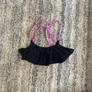 PINK swim top size S. Black Ruffle with designed straps